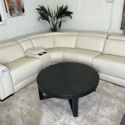 Furniture- 100% Real Leather 5 Pc Sectional With 2 Power Recliners- Jenneth