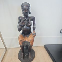 African Carved Ebony Seated Woman Statue Figure