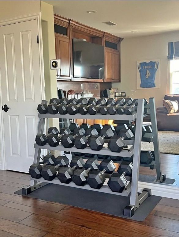 Hex Dumbbells With Rack