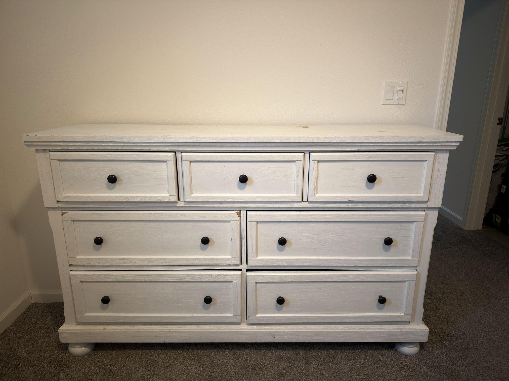 white dresser with black knobs Kate 5 Drawer Chest