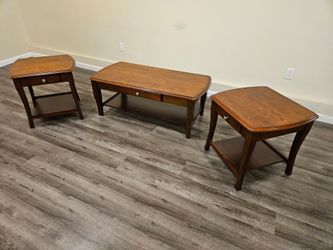 3-Piece Wood Coffee Table Set -- Coffee Table + 2 End Tables.