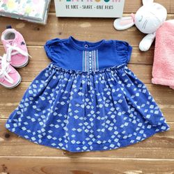 3MOS BLUE & WHITE PRINTED BABYDOLL DRESS