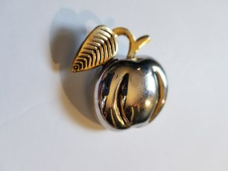 Silver Apple pin/ necklace Pendant