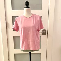 Zara women's short-sleeved t-shirt in pink, size L