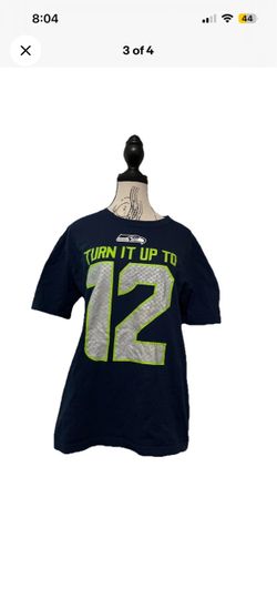 Nike Seattle Seahawks NFL T-Shirt Mens Medium Navy Blue Turn It Up To 12 Fan.