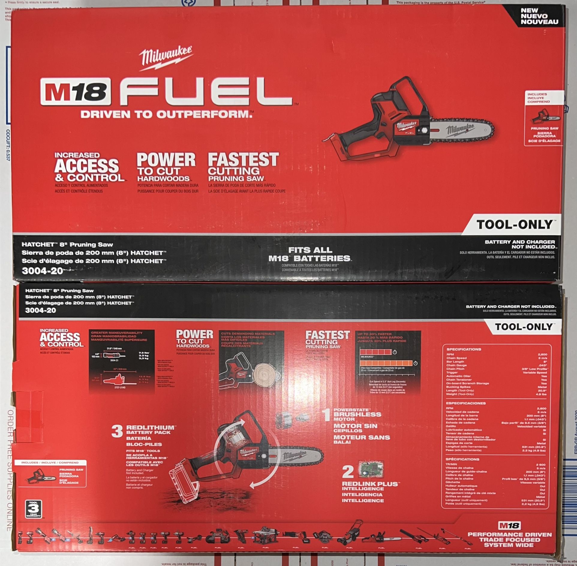 Milwaukee M18 Fuel Hatchet 8” Pruning Saw. Tool Only. Model #3004-20