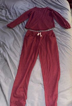Burgundy Waffle Knit Two-Piece Lounge Set