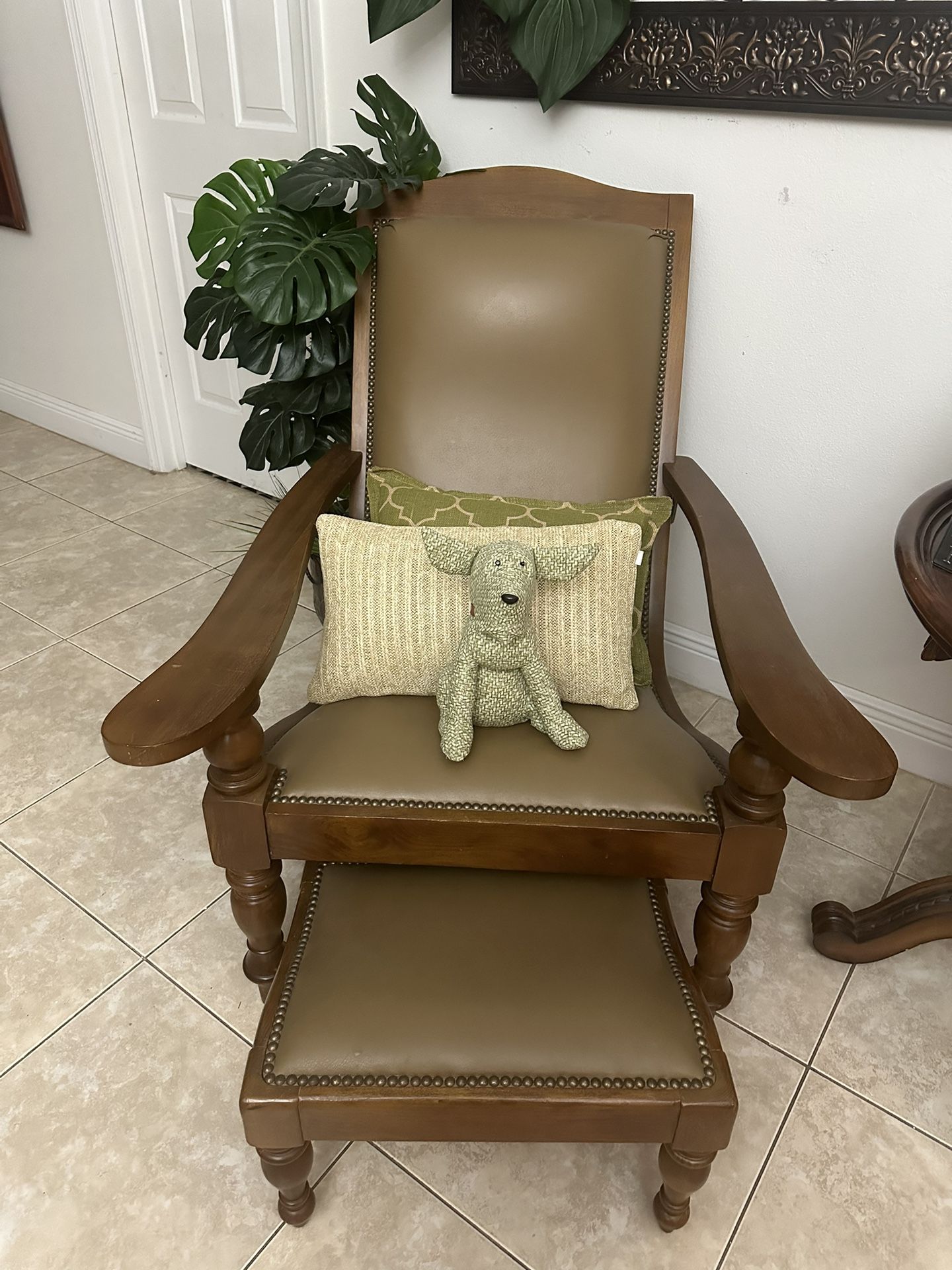 Leather Plantation Chair And Matching Ottoman