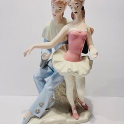 Vtg Very Rare Spanish Porcelain Large Sculpture Pierrot & Ballerina Lladro Style 15” Tall. Beautiful glazed porcelain large sculpture is in very good 