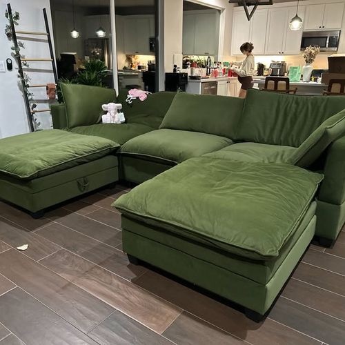 OLIVE VELVET Kova Cloud Sectional Sofa Double Ottoman with Storage (COMES NEW IN BOX)