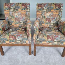 Pair Of Designer Upholstered Chairs Condo Sized