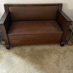 Antique Mission Oak Leather Settle