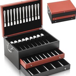 Leather Silverware Storage Box 3 Drawer Organizer NEW