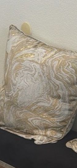 Gold and White Marble Throw Pillow