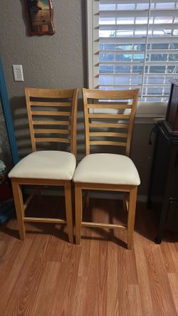 Two Tall Wood Chairs Golden Oak