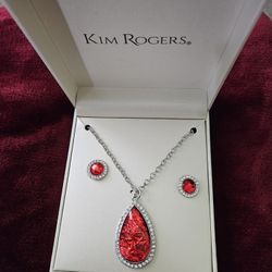 Red Jewelry With Necklace and Pierced Earrings