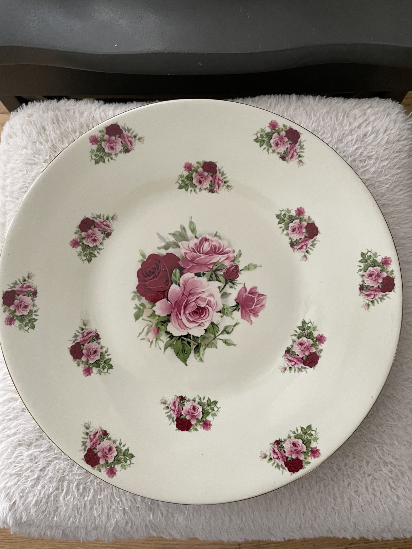Vintage Formalities by Baum Bros., Cake Plate, Pink Roses with Gold Trim  