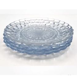 8 🔥ANCHOR HOCKING LIGHT BLUE DESSERT PLATES STARBURST BUBBLE EDGES 6.75 INCH