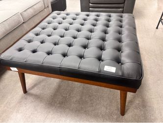 Anahi 36.25 “ w genuine leather ottoman with solid wood legs