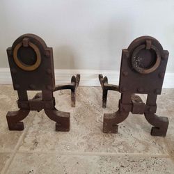 Mid-Century Modern Andirons in Iron & Brass80s80s