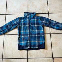 Columbia Bugaboo Interchange Youth Jacket M 3-in-1 Winter Coat Plaid Blue Omni