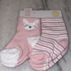 2 New Carter’s Pink Baby Girl Socks 6-12 Months 