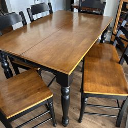 Counter Height Wood Dining Table With 4 Chairs And A 2 Person Bench
