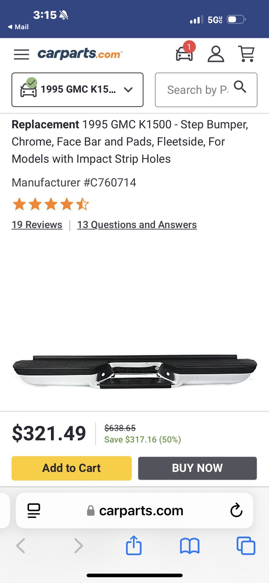 1995 GMC Sierra Rear Bumper
