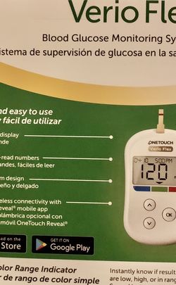 One touch Verio Flex blood glucose monitoring system with 10 strips and batteries included - BLUETOOTH Brand new in the box