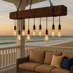 Rustic Coastal Beam Pendant Light • Evokes beachside charm with a rugged, organic feel.