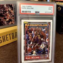 1992 Topps Karl Malone #199 50 Point Club | HOF, PSA 9, Utah Jazz