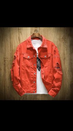 Man long sleeve red denim jacket