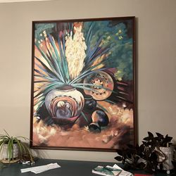 VTG Southwest Cactus Painting Wood Framed Canvas Large Colorful Textured Lee Reynolds 51”x41”