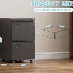🥨Aobabo 2 Drawer File Cabinet with Wheels, Lockable Metal Filing Cabinet with Business Card Slot for Legal/Letter Size Home Office,Black
