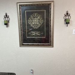 Large Picture Frame W Candle Holders