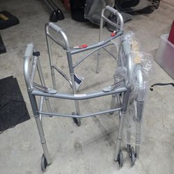 Drive Medical Deluxe Two Button Folding Walker with Wheels