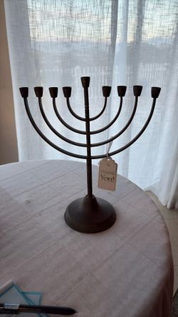 Vintage Hanukkah Menorah, With Ingrained 13.5 Inch Tall