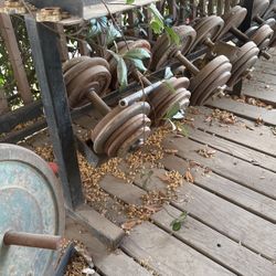 2 Tier Barbell Rack Asking $100 And A $1 A Pound All Different Size Weights 