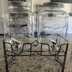 Double Glass Beverage Dispenser Set with Stand