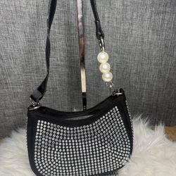Rhinestone Pearl Accent Shoulder Purse