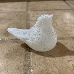 Crate & Barrel White Speckled Glass Bird Birdie Figurine
