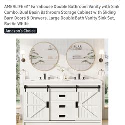 61” White Farmhouse Double Vanity Sink Set
