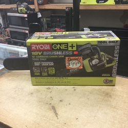 RYOBI P548BTL ONE+ 12 in. 18-Volt Brushless Lithium-Ion Electric Cordless Battery Chainsaw (Tool-Only)…..