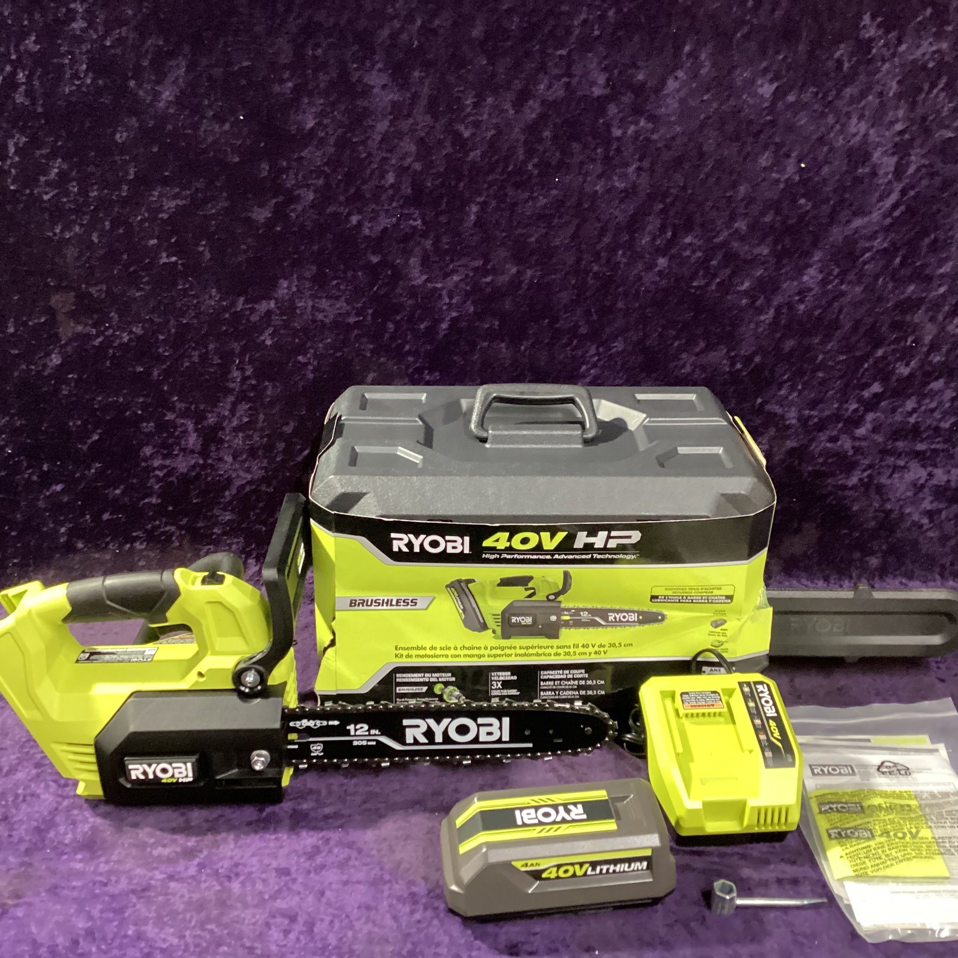 🛠🧰RYOBI 40V HP Brushless 12” Top Handle Battery Chainsaw w/4.0 Battery & Charger NEW!-$180!🧰🛠