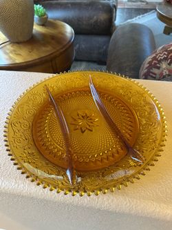 Vintage Amber Glass Divided Relish Dish