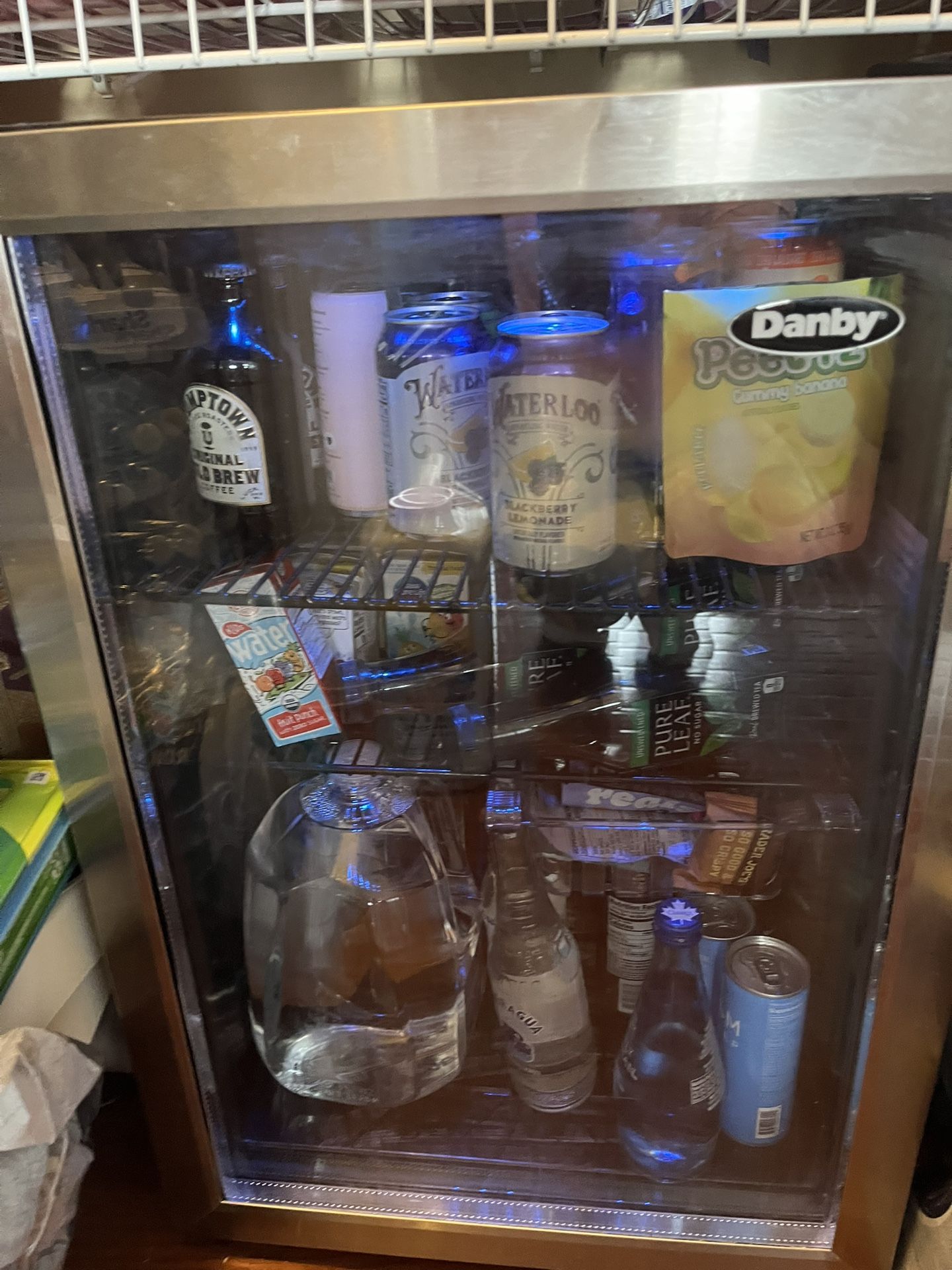 Mini Glass Fridge With A Blue Light Built In!