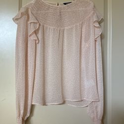 EXPRESS Pink Polka Dot Ruffled Sheer Blouse Size M