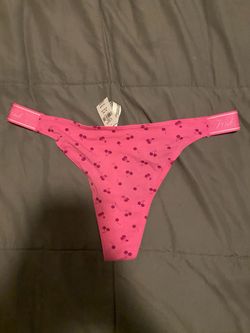 Victoria's Secret Pink cherry thong with dark pink cherries on a bright pink background underwear