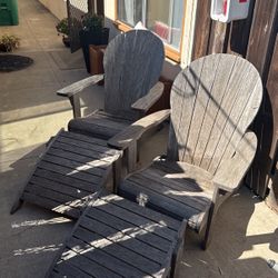 Pair - Real Wood Adirondack Chairs With Stool 
