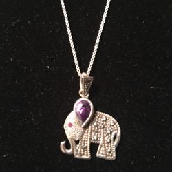 Sterling Silver Amethyst Elephant Necklace